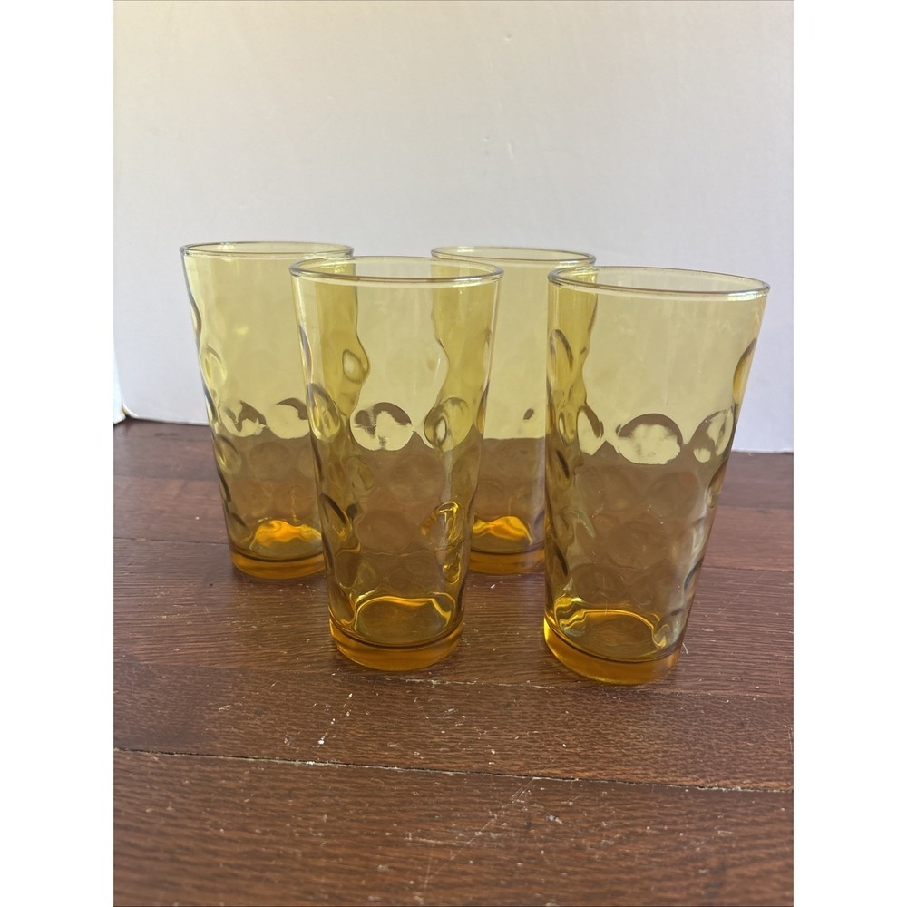 4 Vintage Amber Circle Design 16oz Tumblers 6.25" Coin Optic